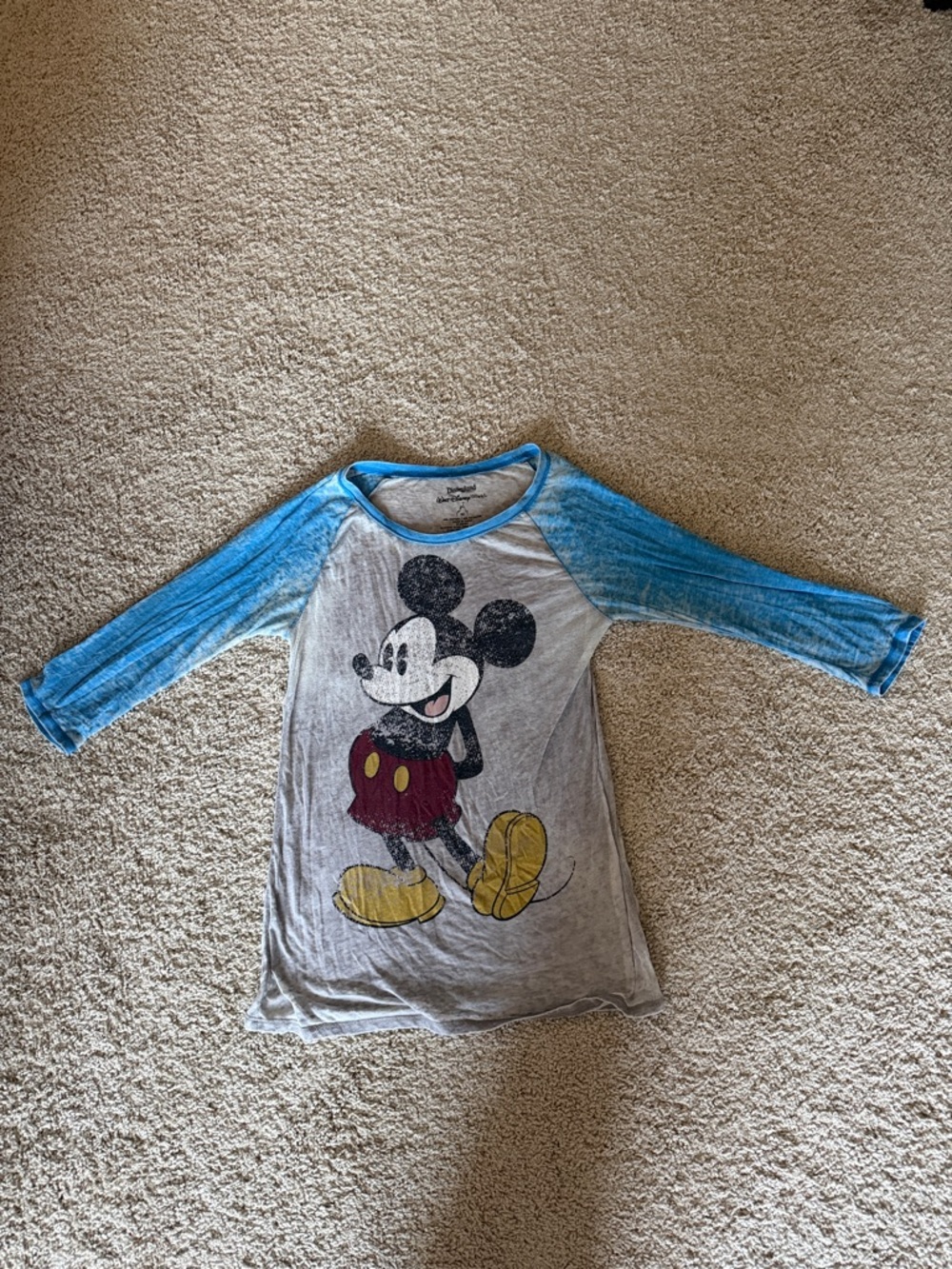 Mickey Mouse Raglan Top - Blue Sleeves, Gray Body